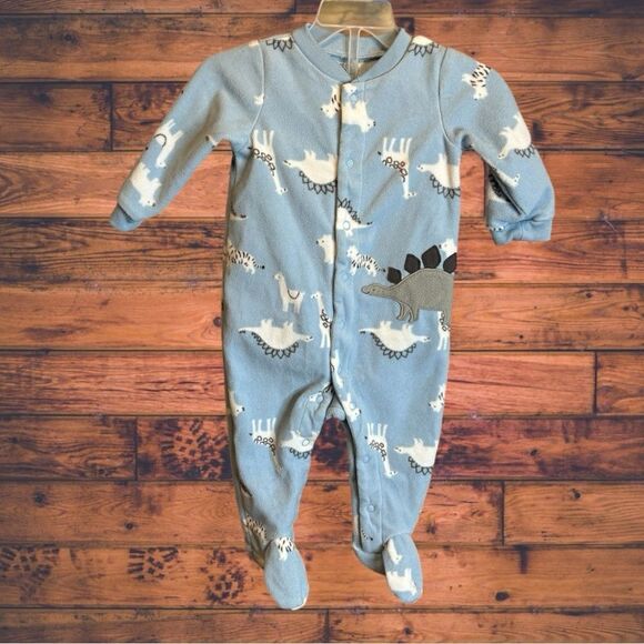 5 for $25🔥Baby Boys Size 6 Months Carter's Fleece Blue Dinosaur Footies Pajamas - Picture 1 of 4